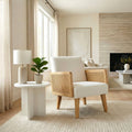 Ayaki White Woven Accent Chair with Rattan Arms