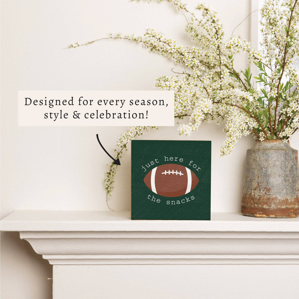 Football Here For The Snacks Block Sign | Game Day Decor