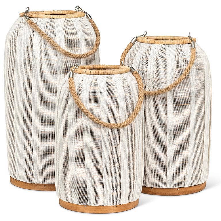 Tall Lantern with Jute Handle-Ivory