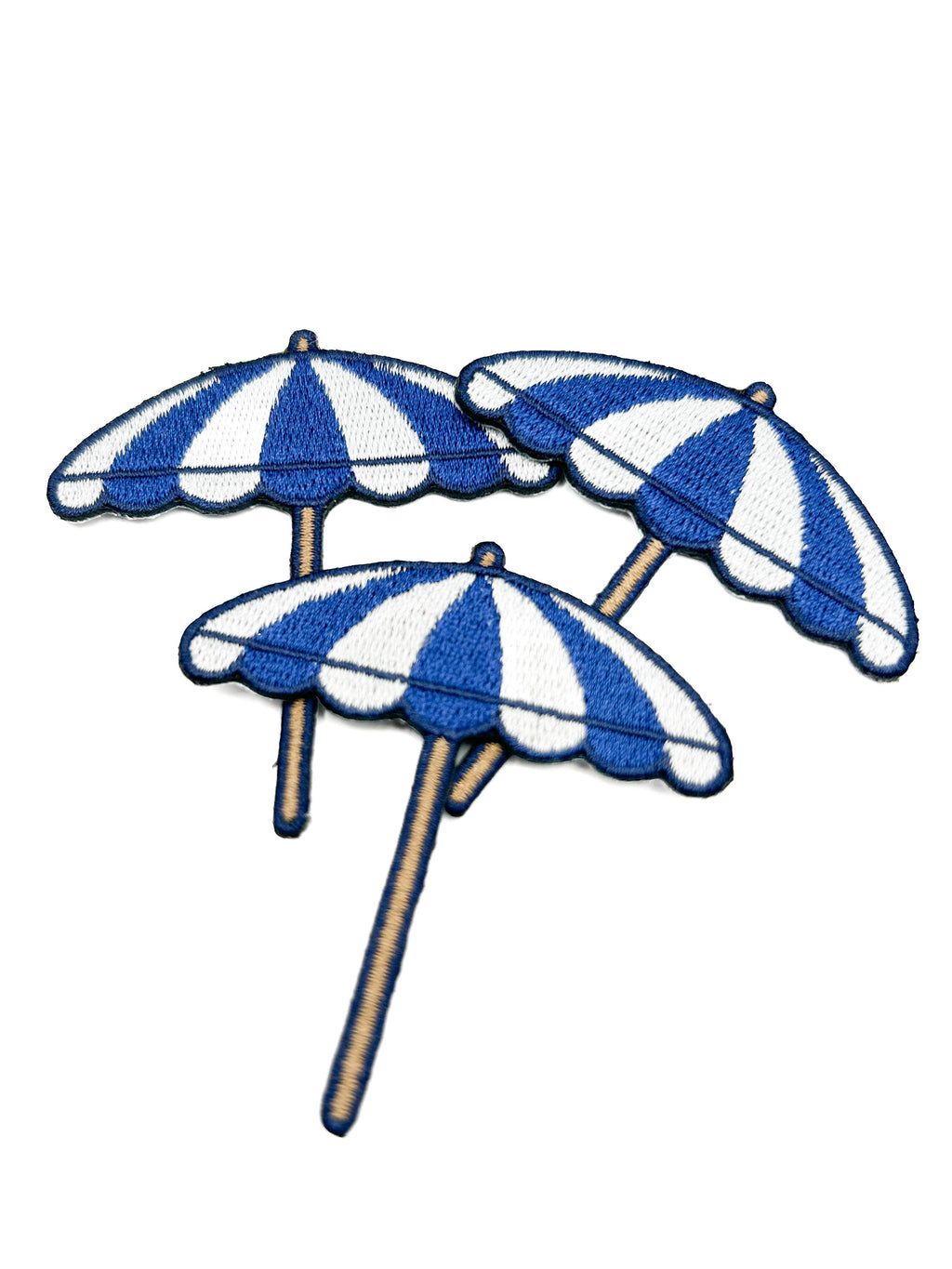 Beach Umbrella Embroidered Patch Blue White Coastal Nautical