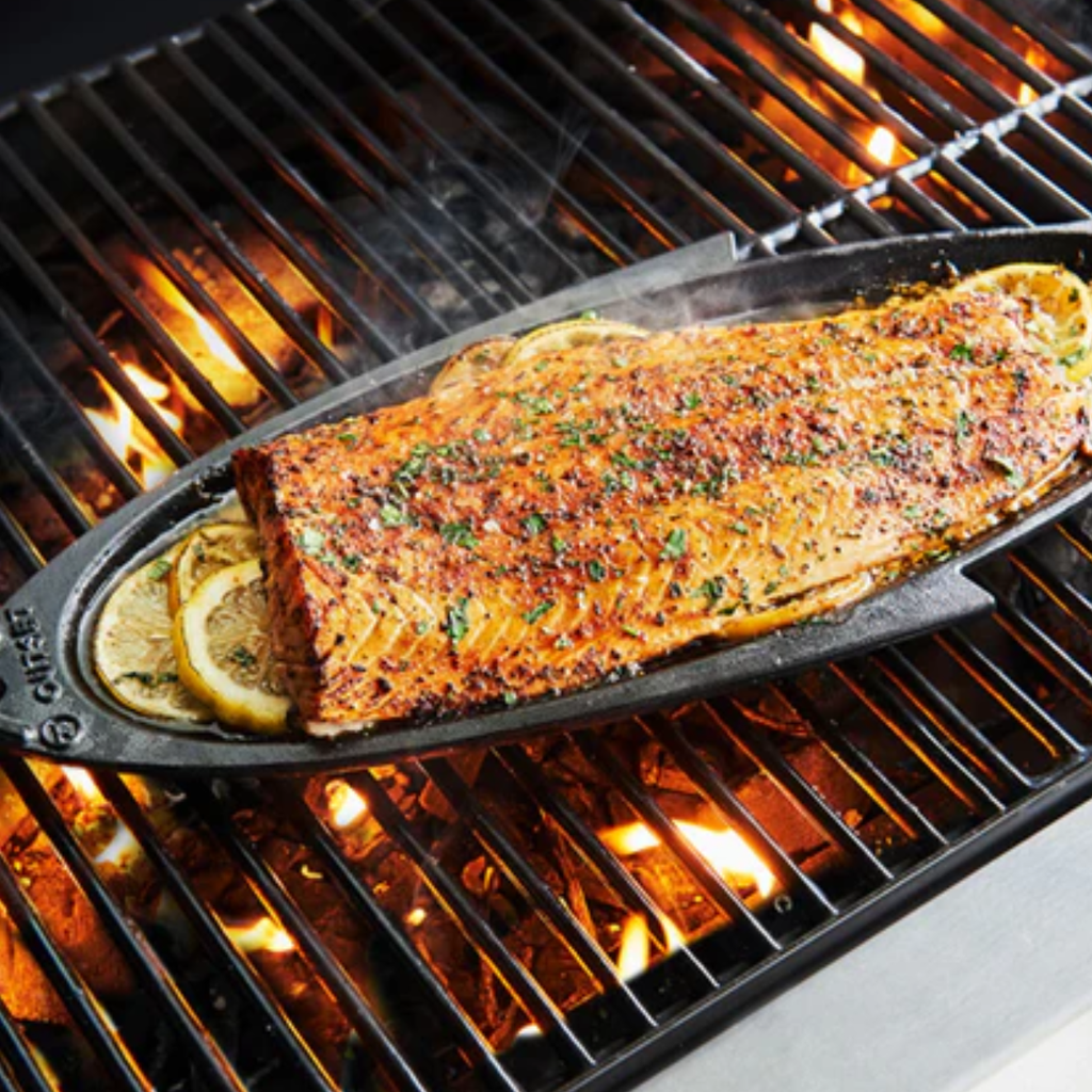 Outset Cast Iron Fish Grill and Serving Pan, 19" x 7" x 1"