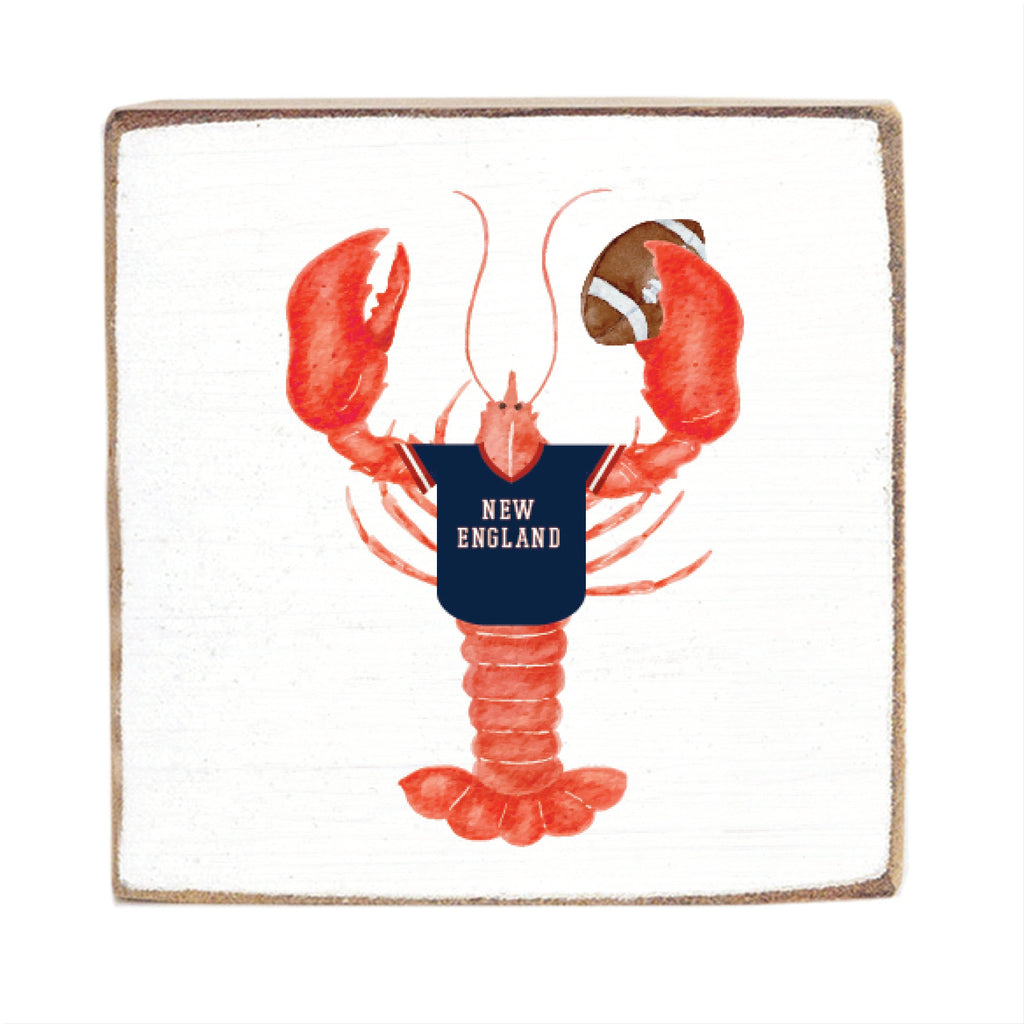 New England Football Lobster Block Sign | Wood Decor