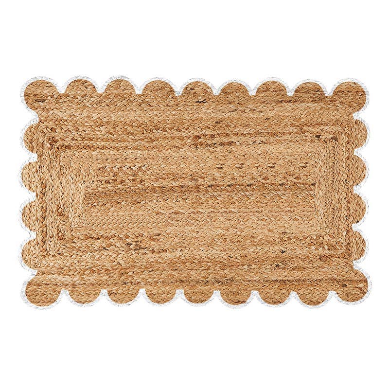 Scalloped Jute Door Mat - White
