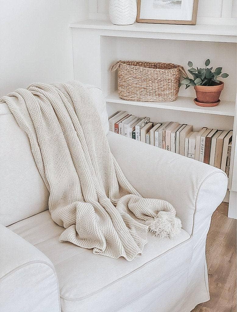 Knit Throw Blanket - Knit Throw Blanket With Tassels | Cozy