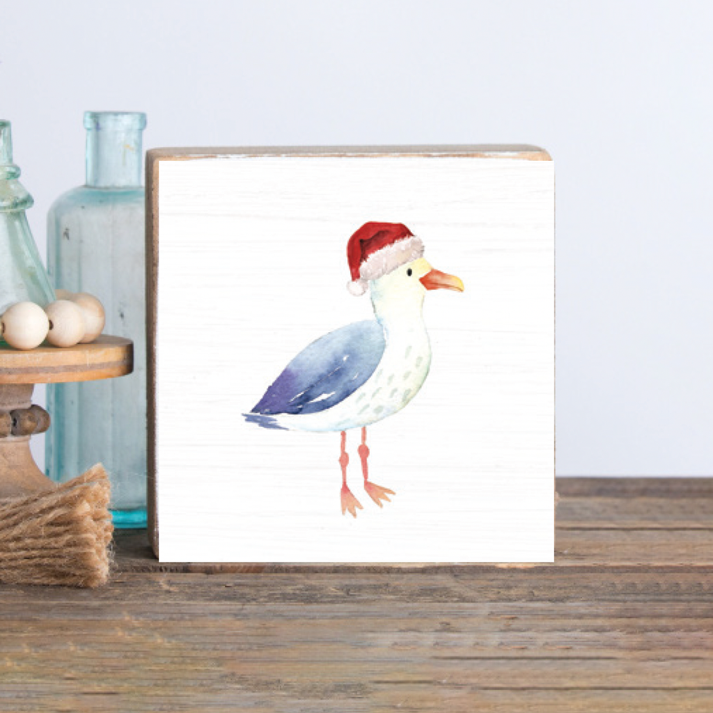 Santa Seagull Block Sign | Coastal Decor | Holiday Sign