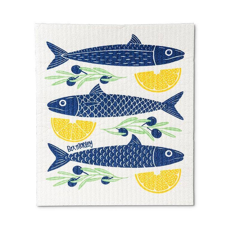 S/2 Fish & Lemons Dishcloths-6.5x8"L