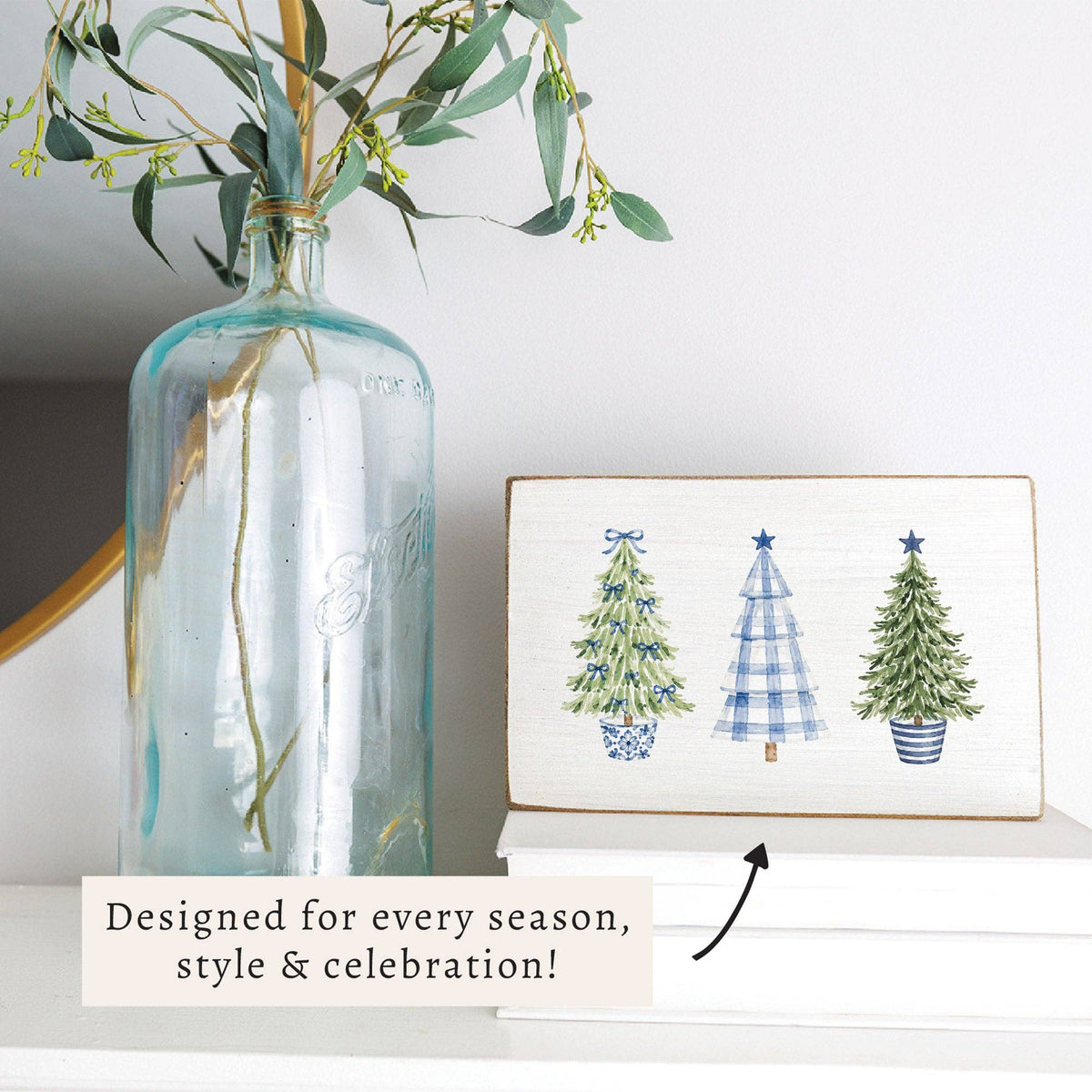 Coastal Cottage Christmas Trees Block Sign