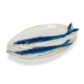 Oval Double Fish Plate-Blue & Yellow-5x8"L