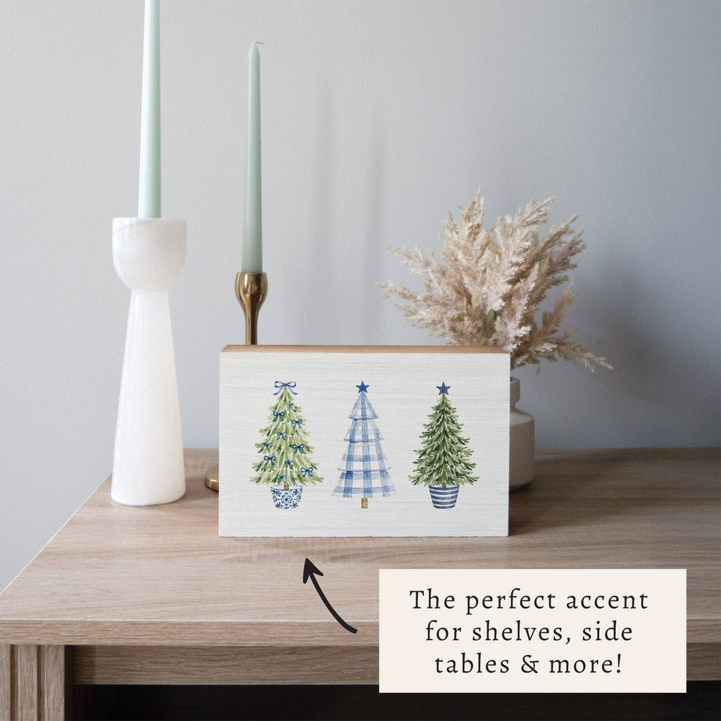 Coastal Cottage Christmas Trees Block Sign