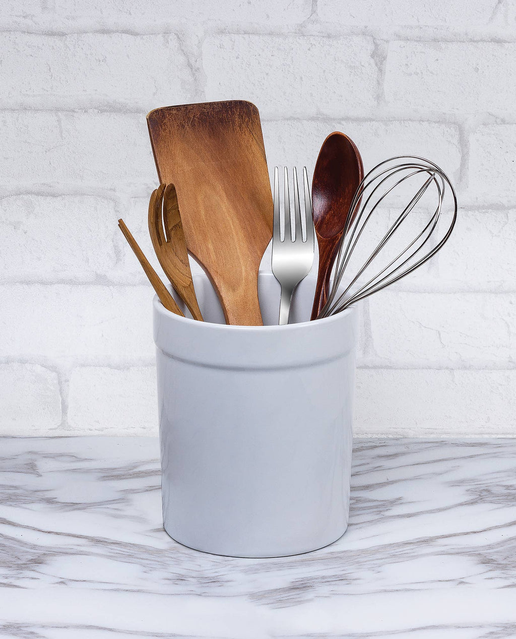 Fox Run Utensil Holder, White Stoneware, 4.75"x 4.75"x 5.5"