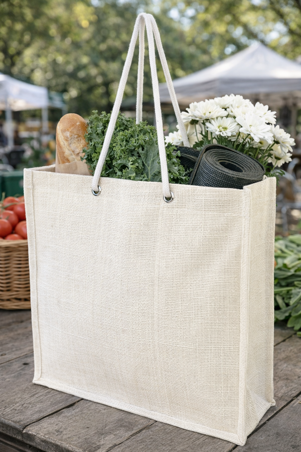 Jute Tote Bag | Reusable Gusseted Gift Market Grocery
