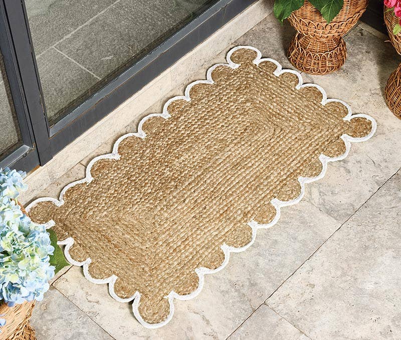 Scalloped Jute Door Mat - White