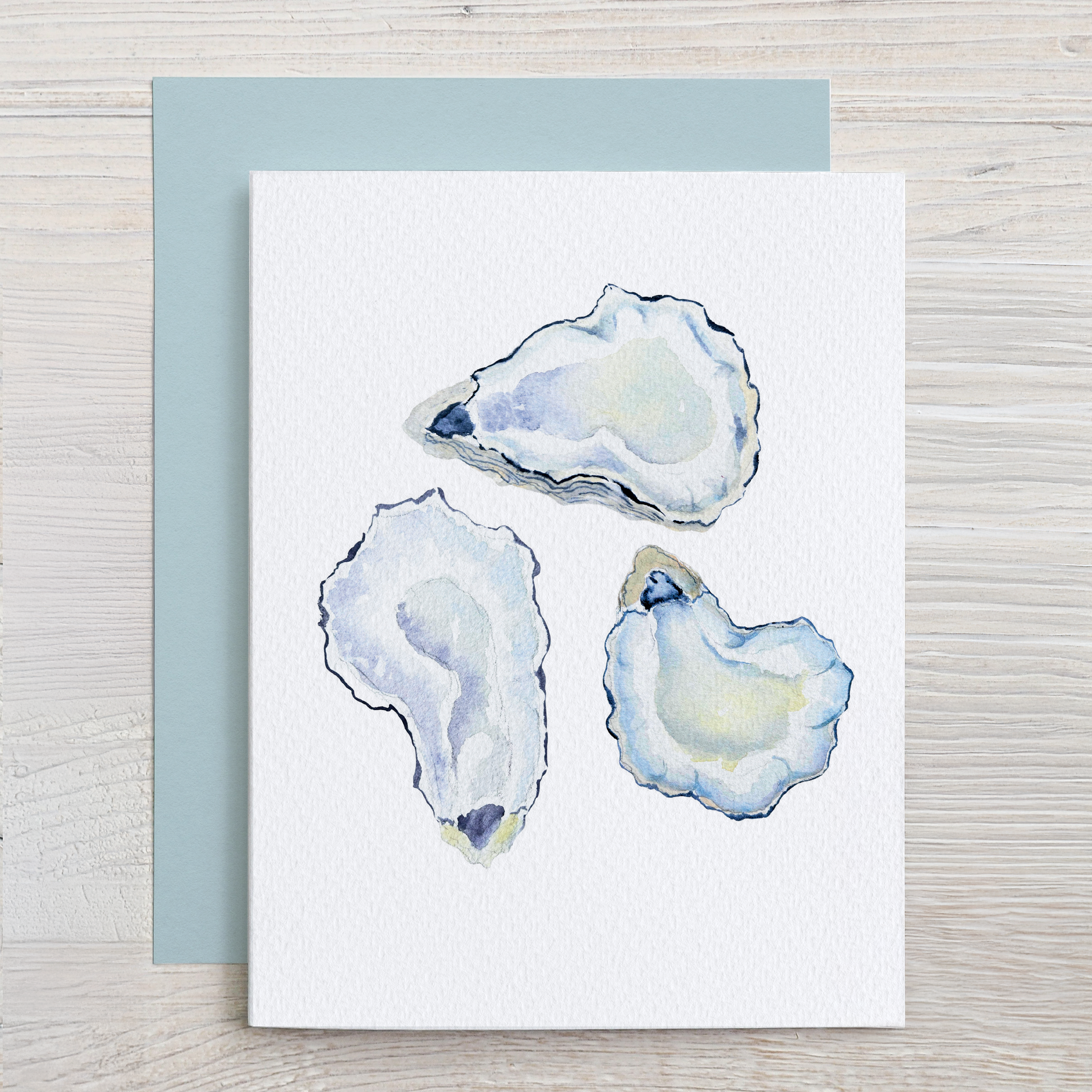 Blue Shells Watercolor Note Card Set (Mussels, Oysters, Clams)