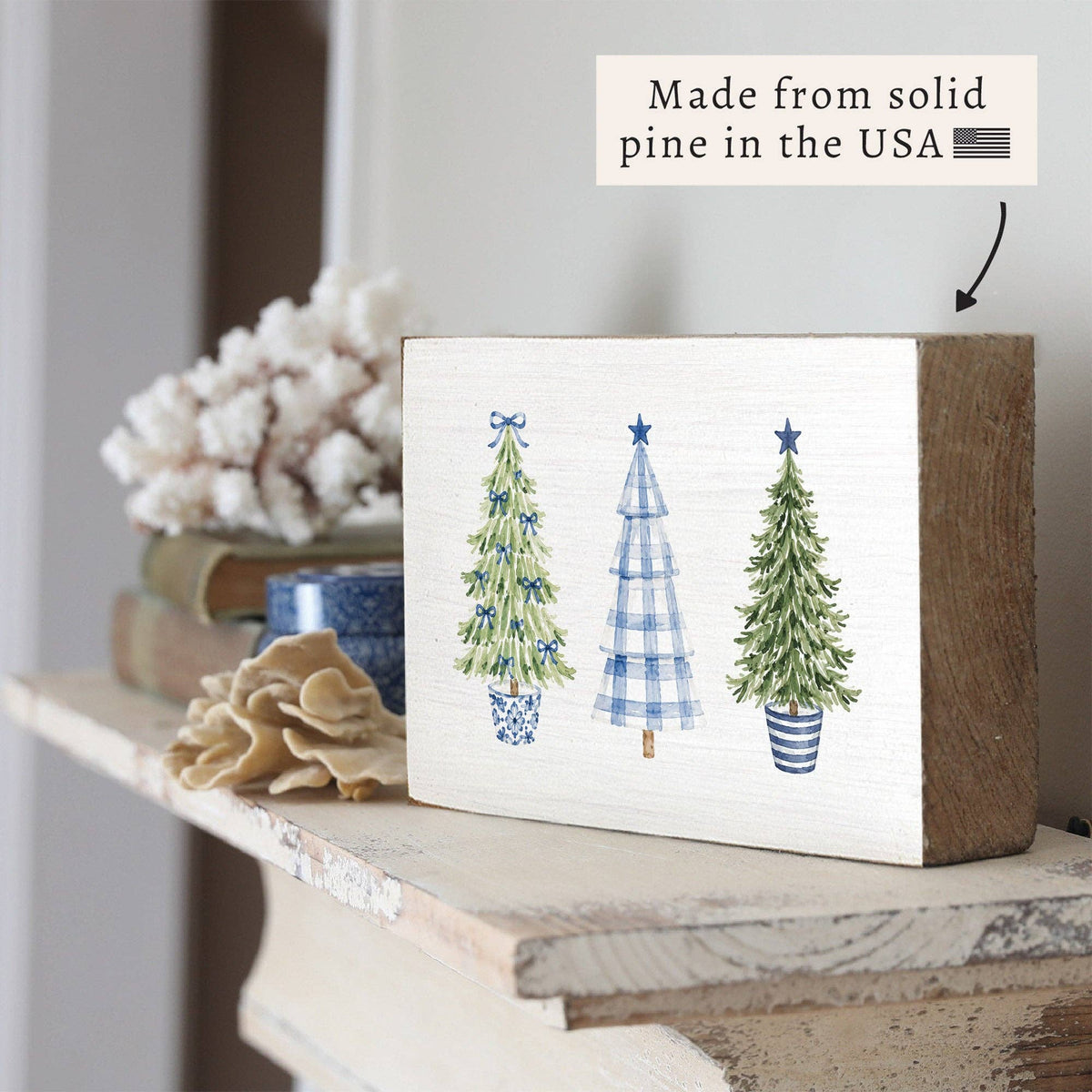 Coastal Cottage Christmas Trees Block Sign