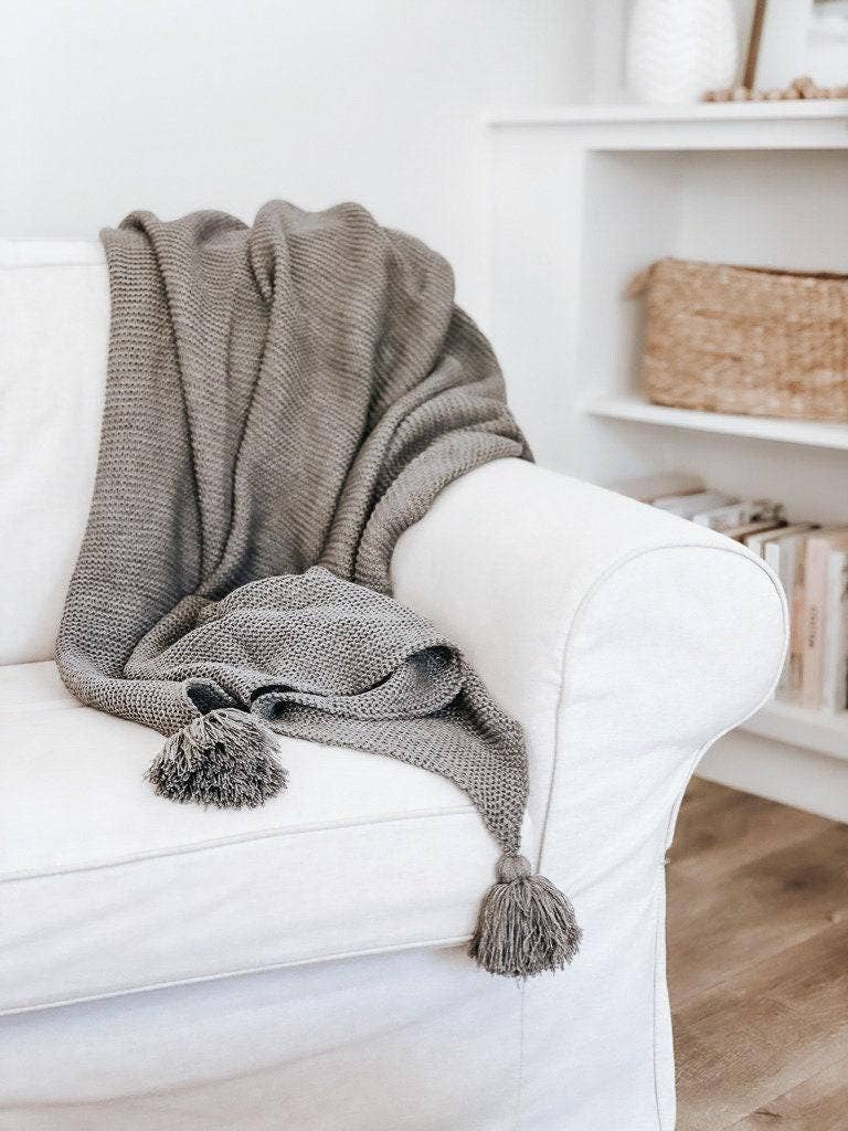 Knit Throw Blanket - Knit Throw Blanket With Tassels | Cozy