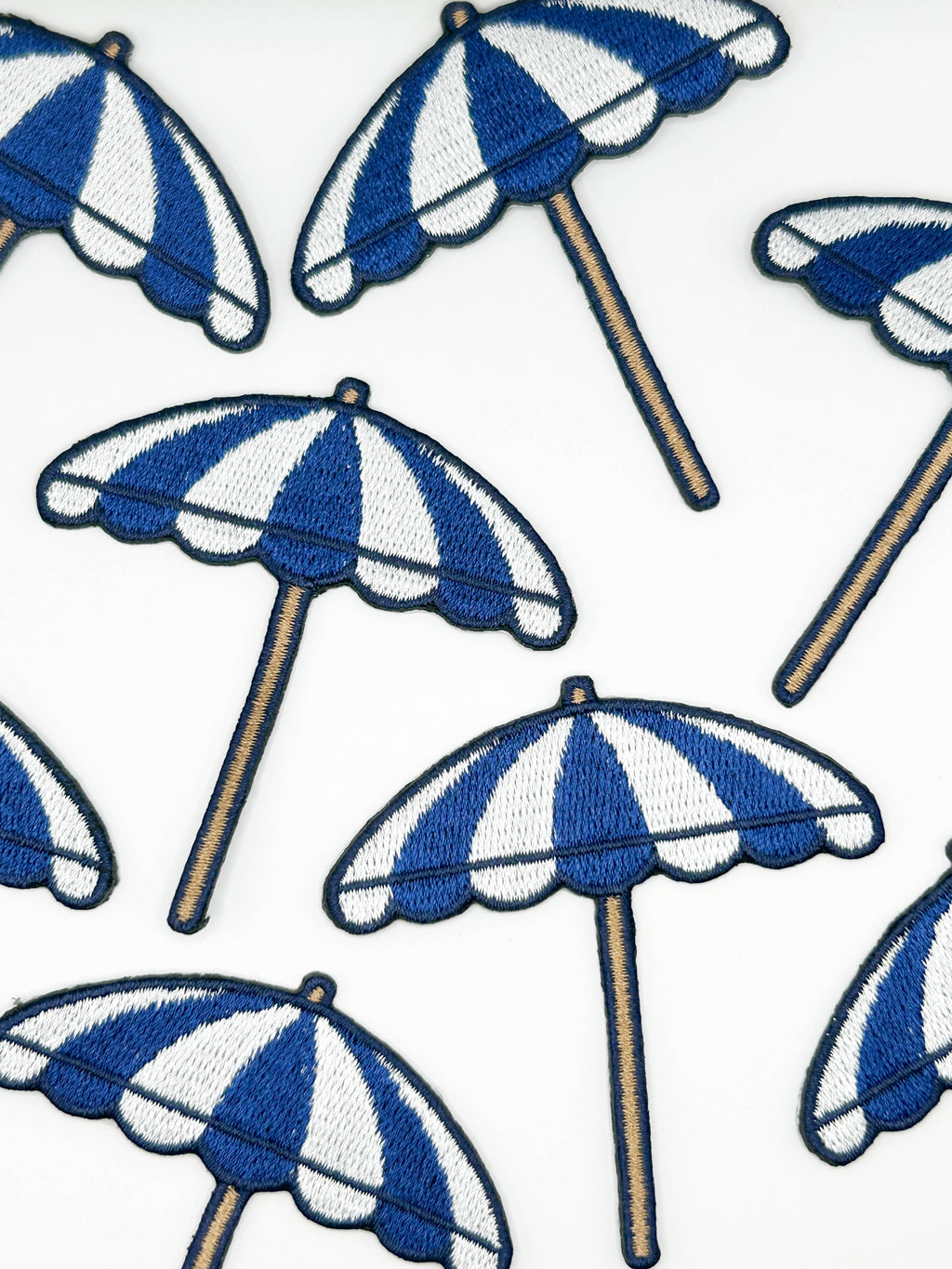 Beach Umbrella Embroidered Patch Blue White Coastal Nautical