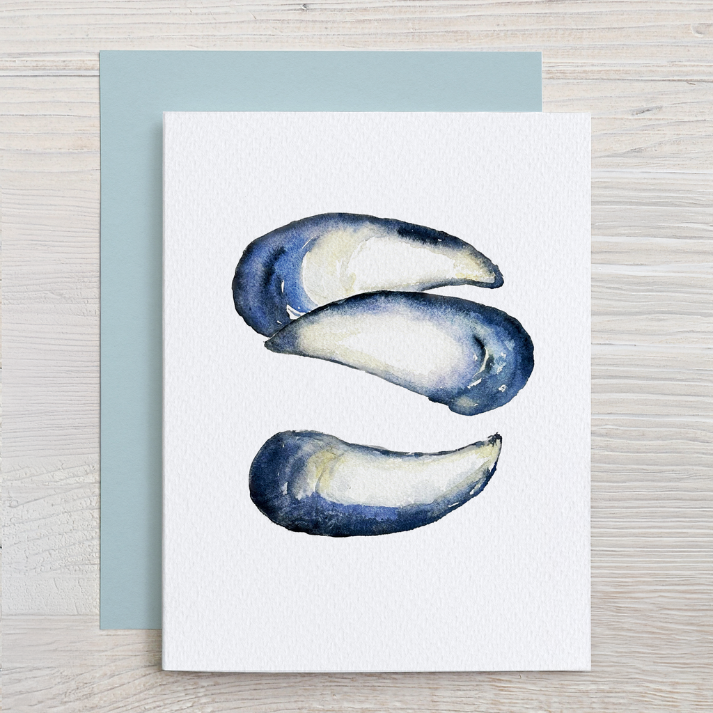 Blue Shells Watercolor Note Card Set (Mussels, Oysters, Clams)