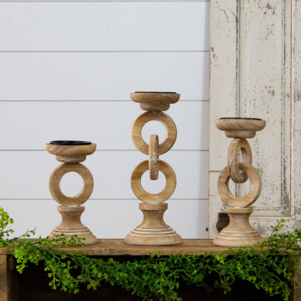 Chain Link Wood Candle Holders 3 sizes