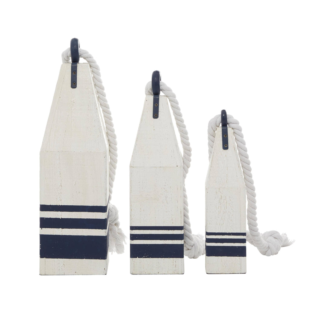 Coastal White Wood Buoy Set of 3