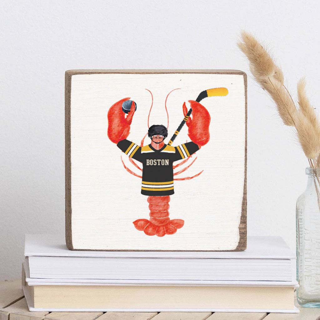 Boston Hockey Lobster Block Sign | Wooden Decor