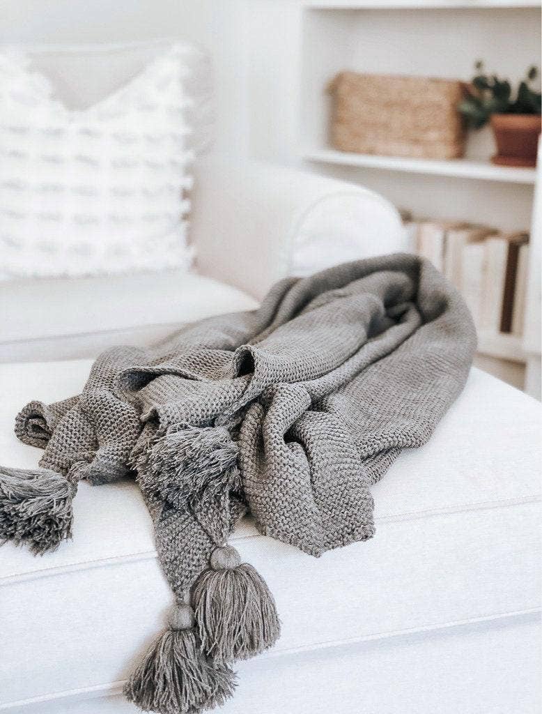 Knit Throw Blanket - Knit Throw Blanket With Tassels | Cozy