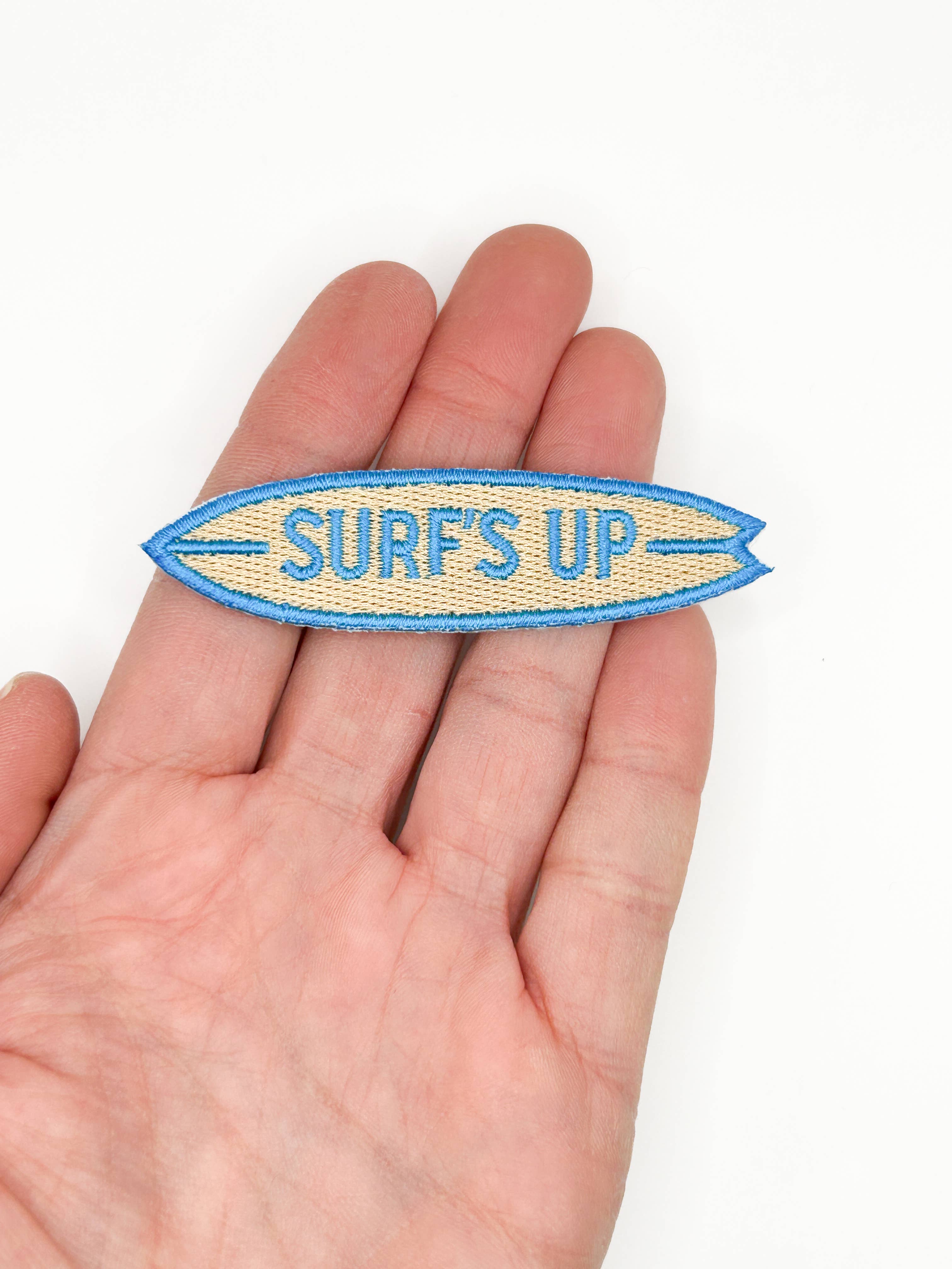 Surf’s Up Embroidered Patch – Surfboard Patch, Coastal Quote