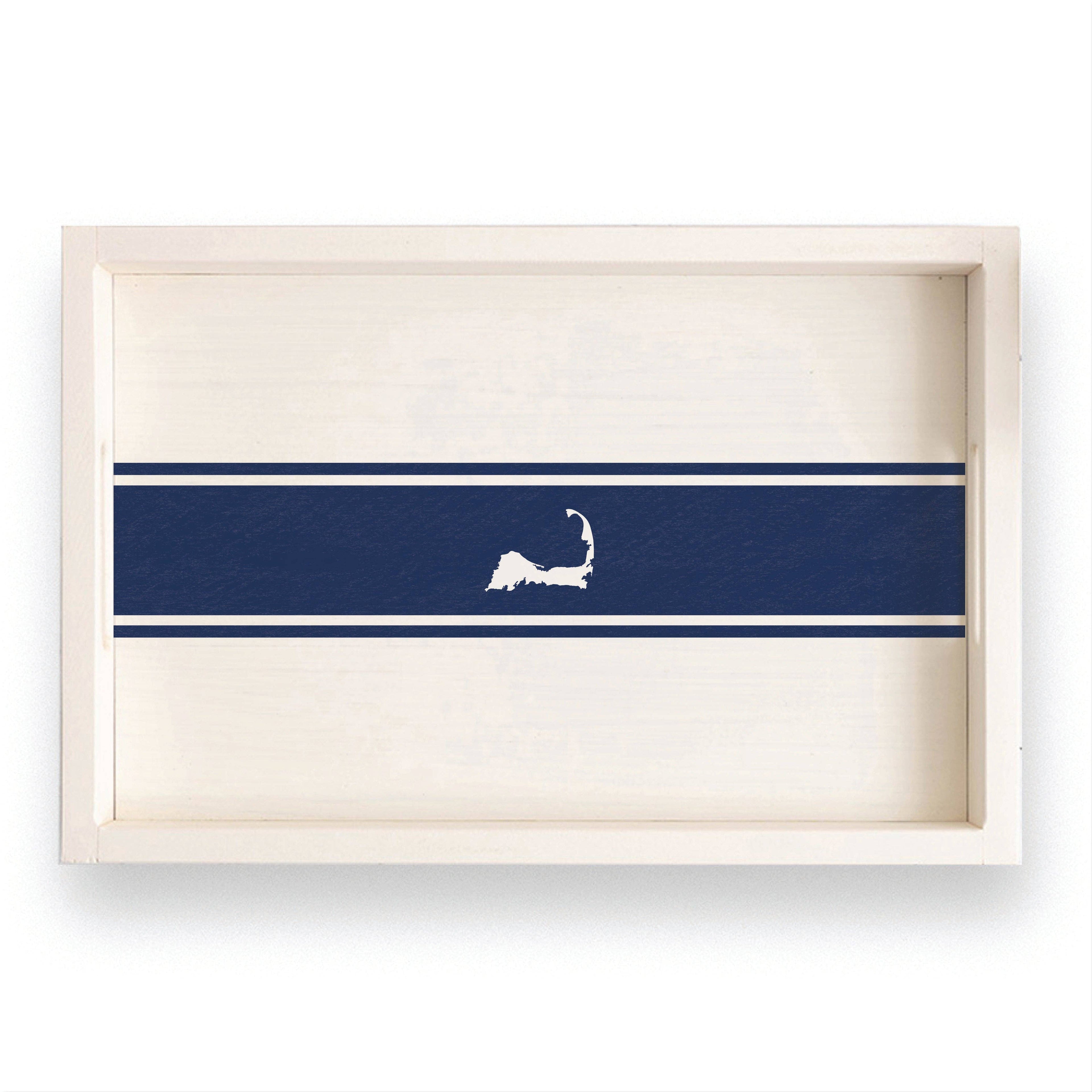 Cape Cod Map Navy Stripes Serving Tray