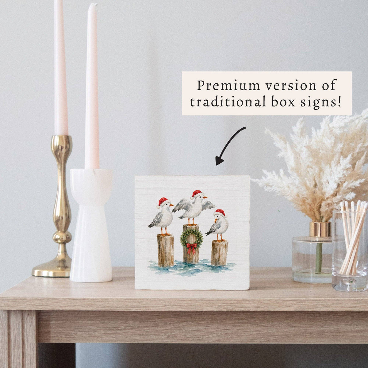 Santa Seagull Trio Block Sign