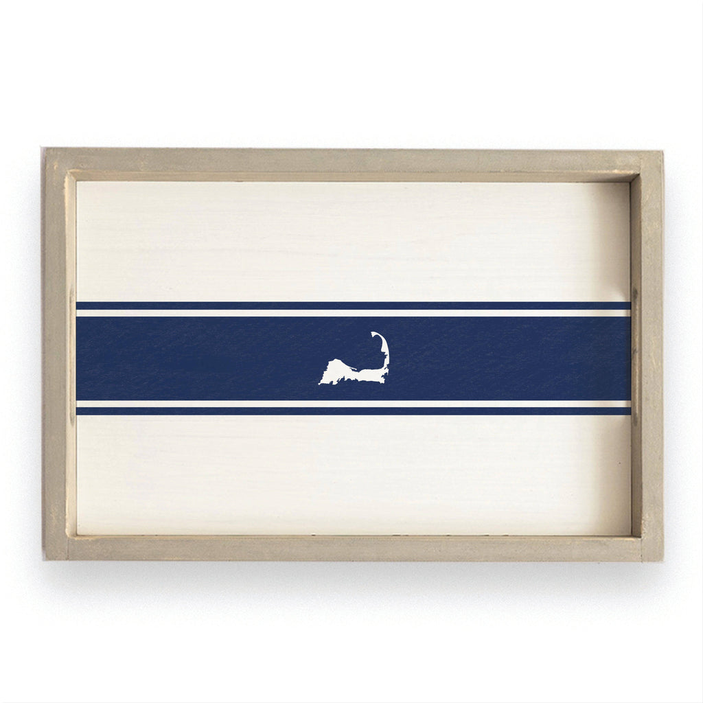 Cape Cod Map Navy Stripes Serving Tray