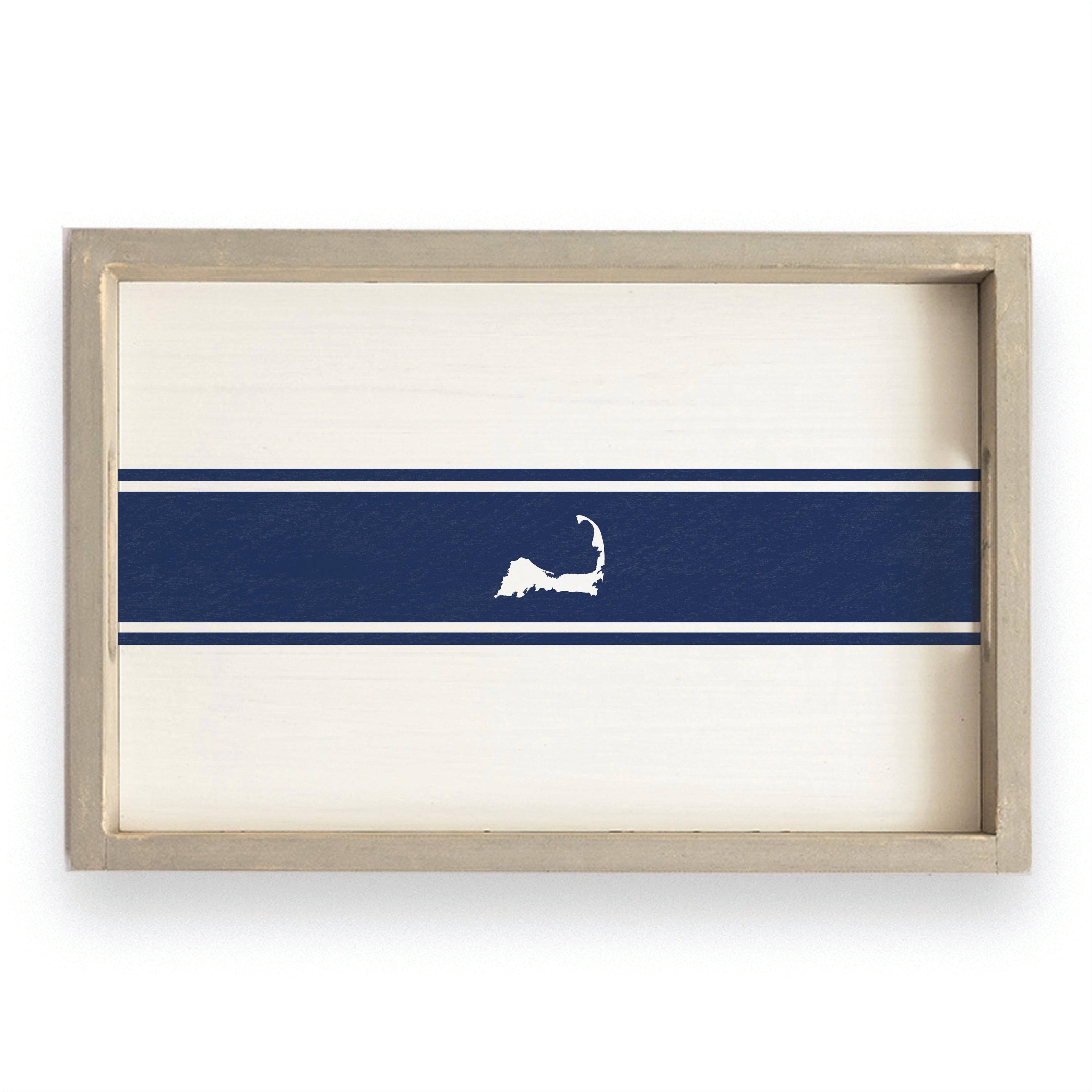 Cape Cod Map Navy Stripes Serving Tray