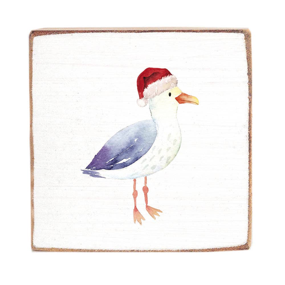 Santa Seagull Block Sign | Coastal Decor | Holiday Sign