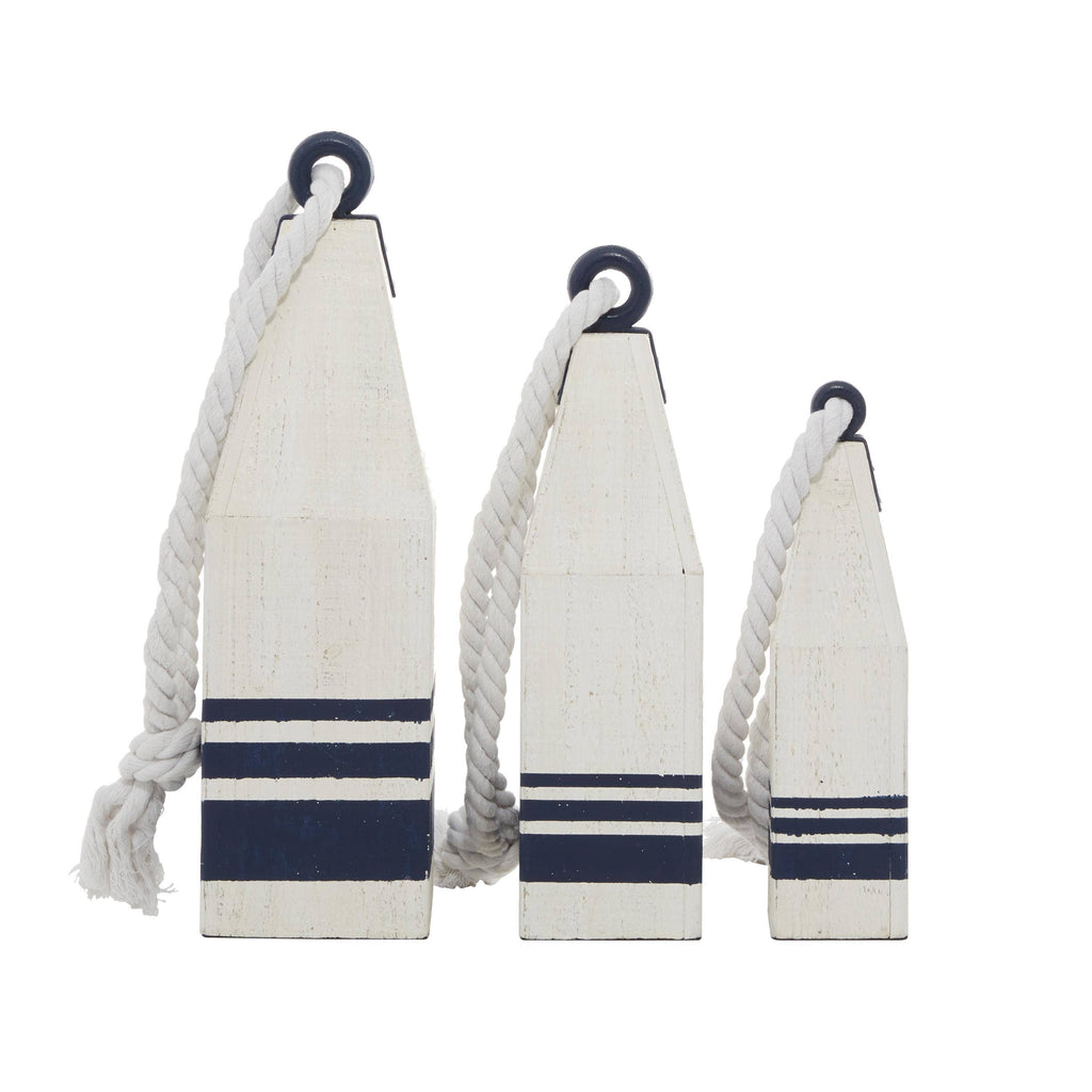 Coastal White Wood Buoy Set of 3