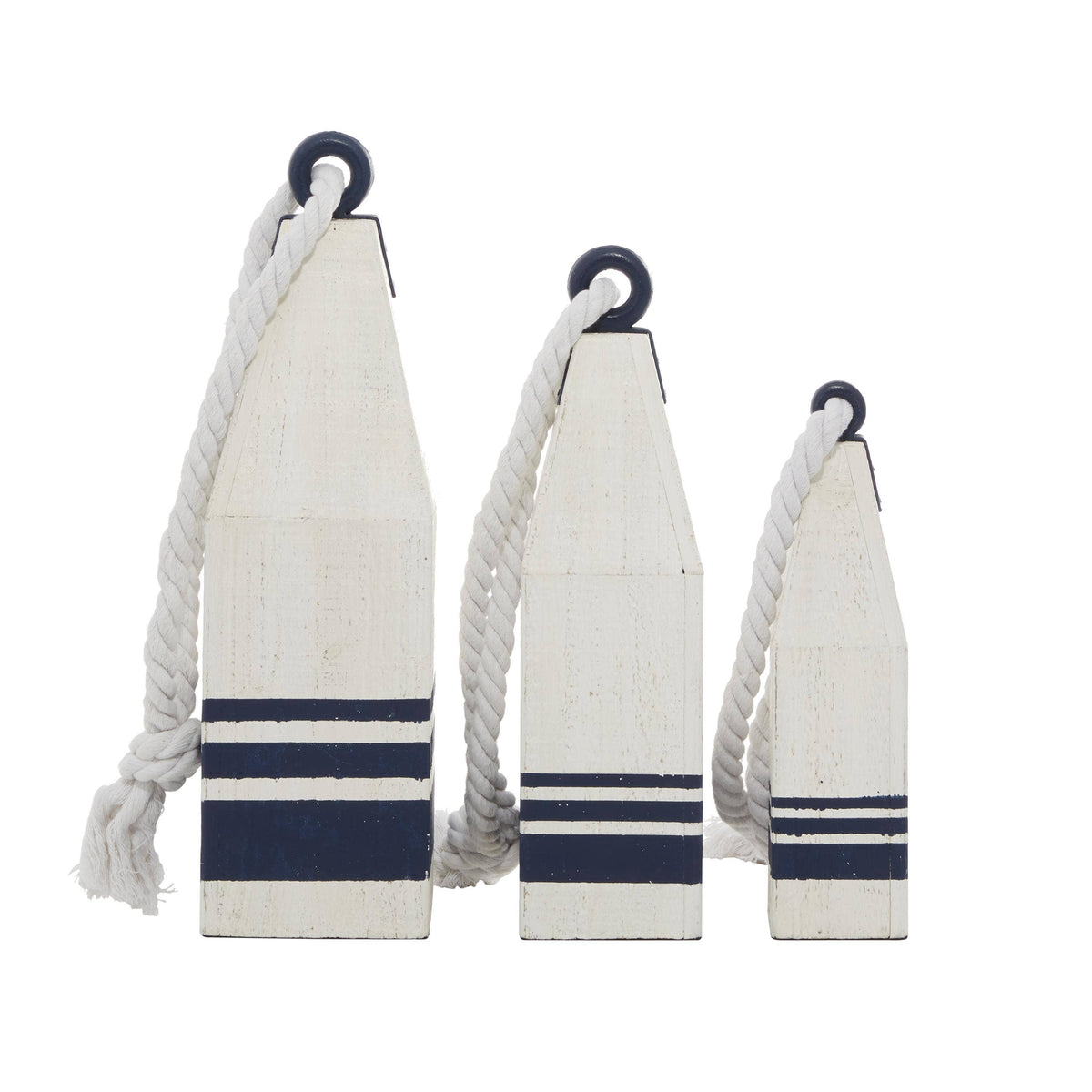 Coastal White Wood Buoy Set of 3