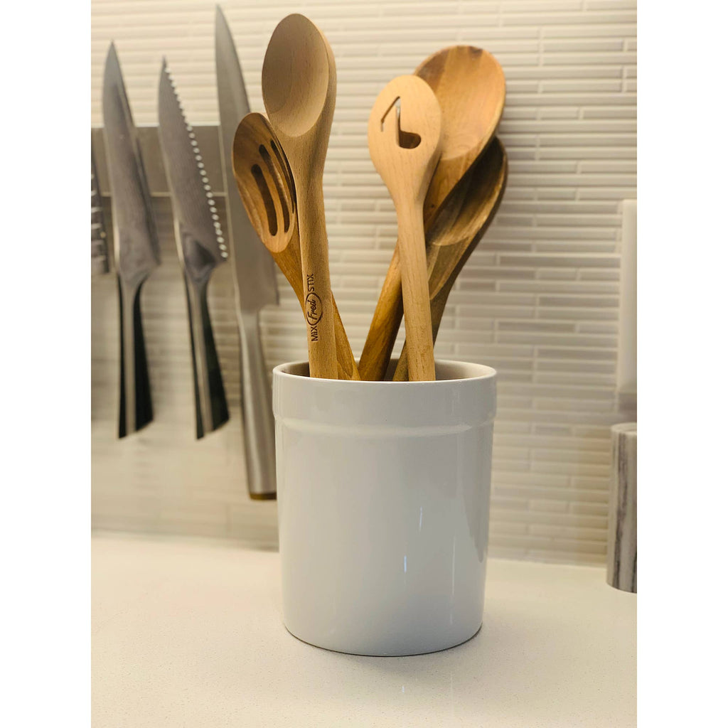 Fox Run Utensil Holder, White Stoneware, 4.75"x 4.75"x 5.5"