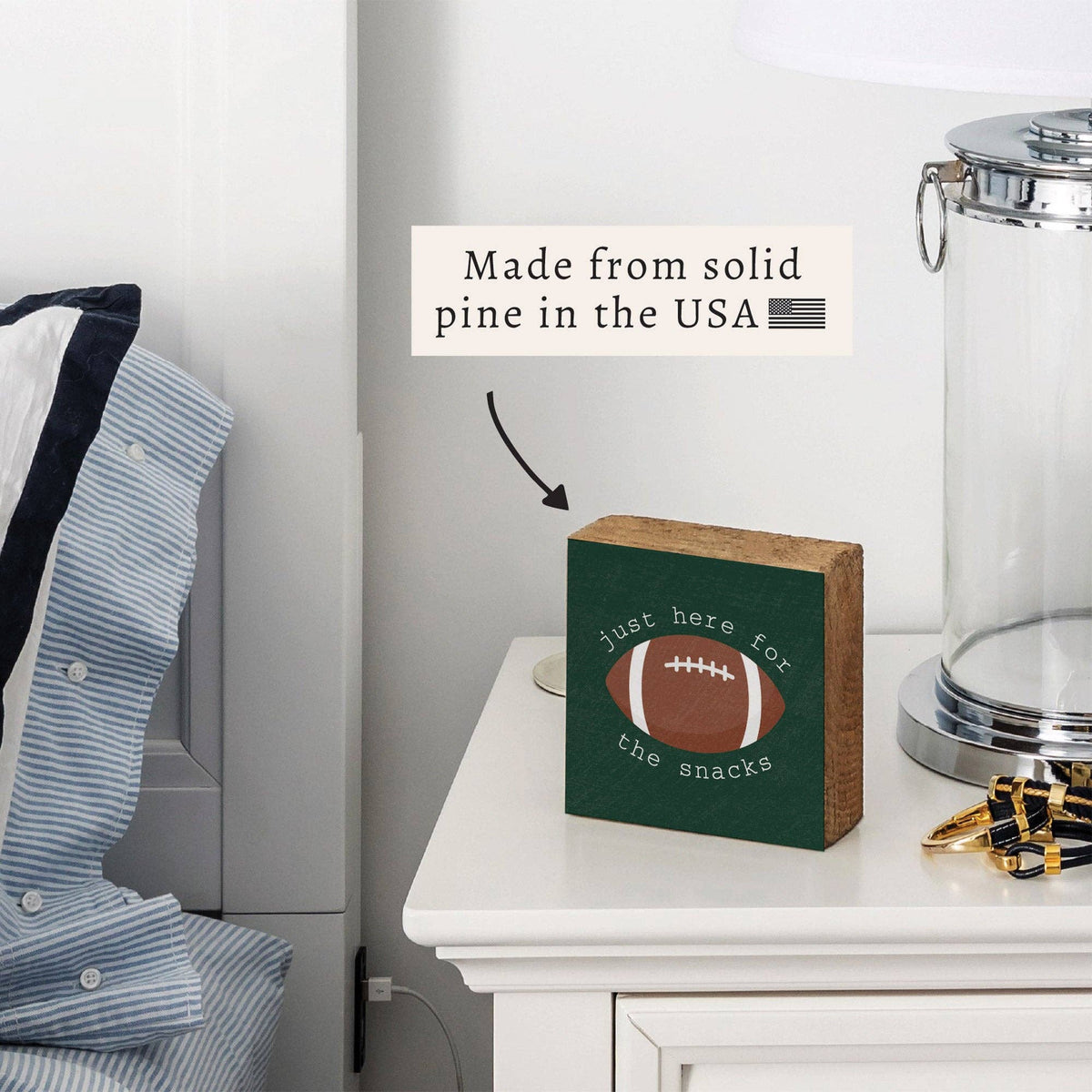 Football Here For The Snacks Block Sign | Game Day Decor