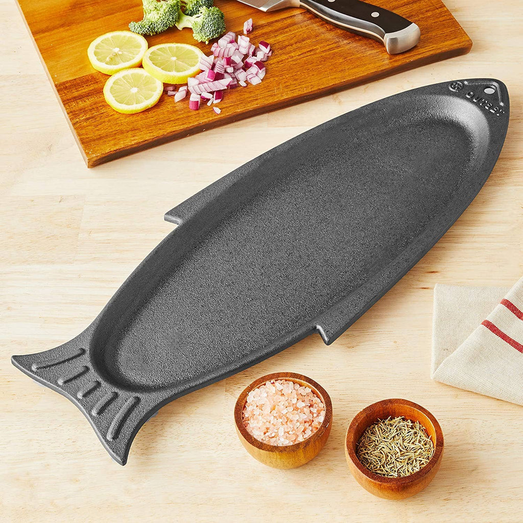 Outset Cast Iron Fish Grill and Serving Pan, 19" x 7" x 1"