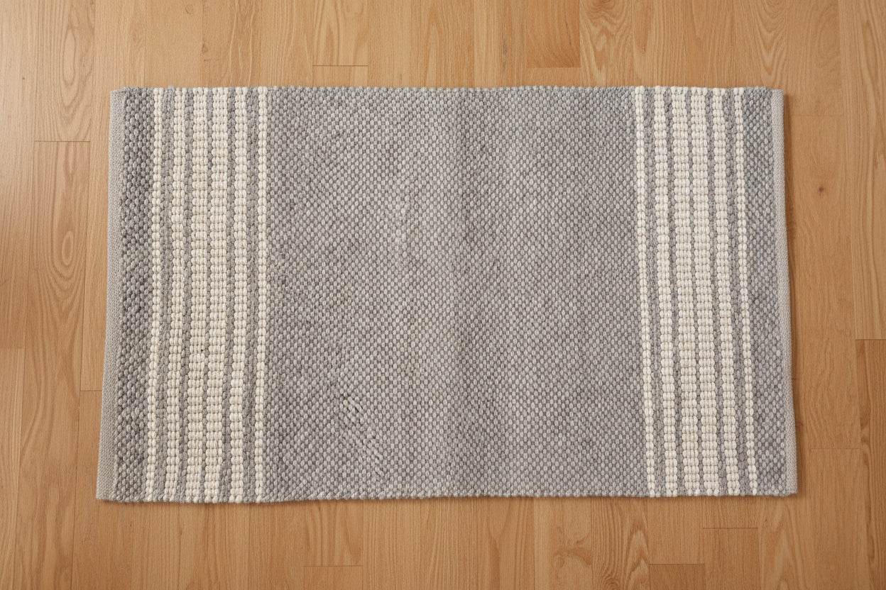 Ivory and Grey Stripe Rug