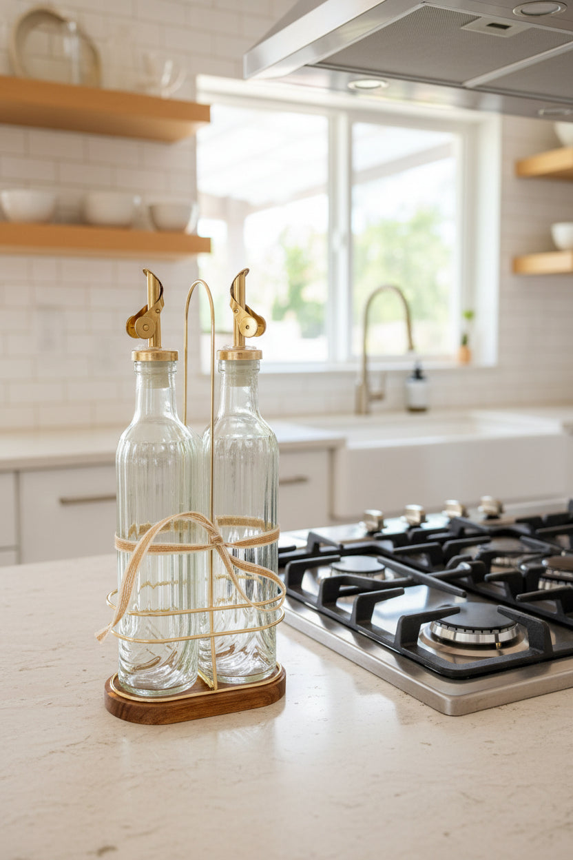 Oil and Vinegar Bottles w/Caddy