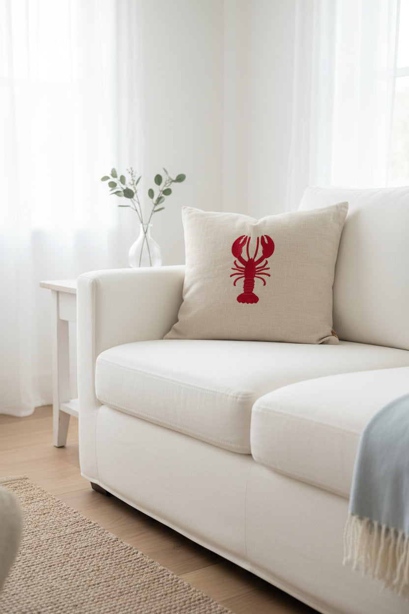 Lobster Pillow 20x20 Embroidered