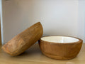 Wood and white enamel bowl