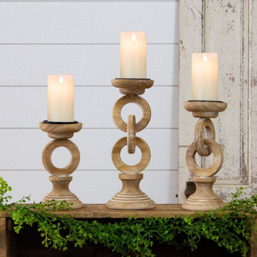 Chain Link Wood Candle Holders 3 sizes