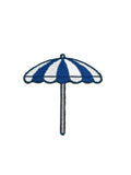 Beach Umbrella Embroidered Patch Blue White Coastal Nautical