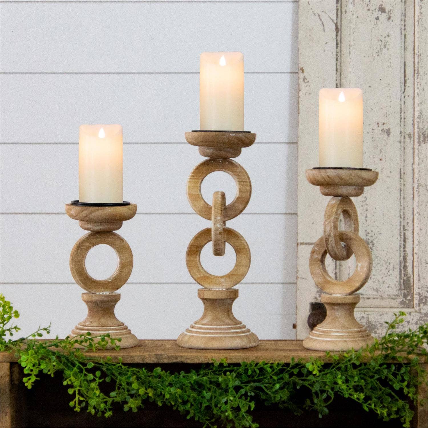 Chain Link Wood Candle Holders 3 sizes