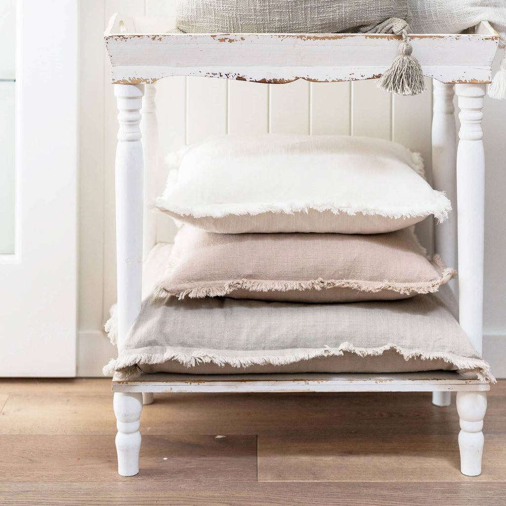 Customizable Embroidered Fringe Pillow Covers - Ivory