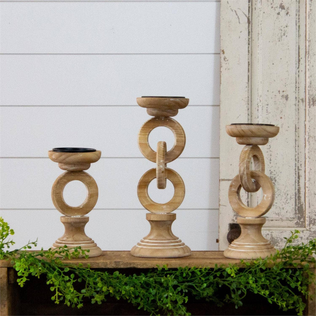 Chain Link Wood Candle Holders 3 sizes