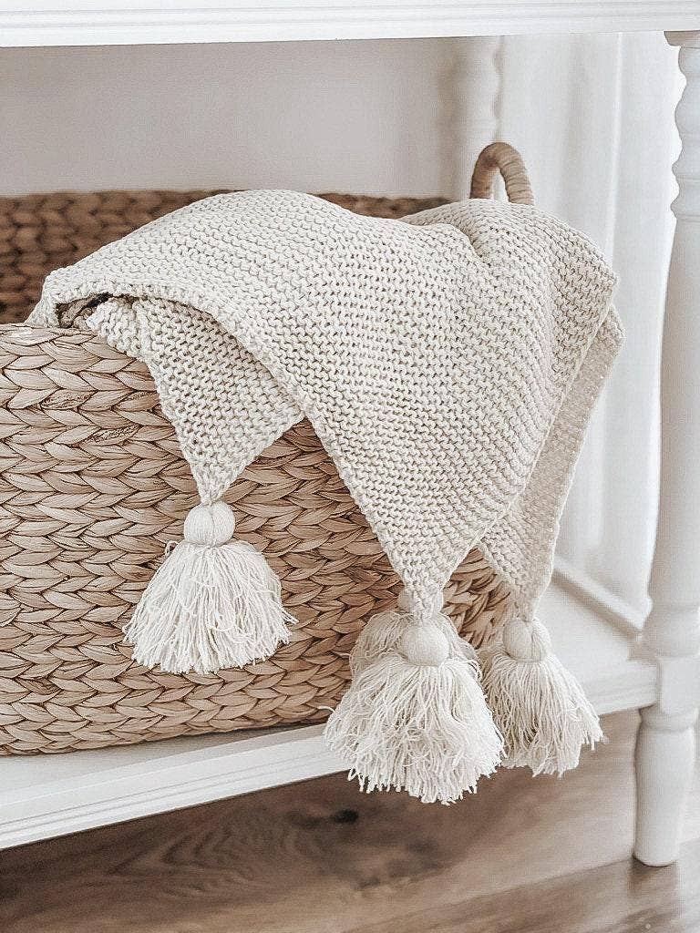 Knit Throw Blanket - Knit Throw Blanket With Tassels | Cozy