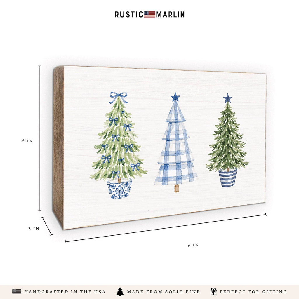 Coastal Cottage Christmas Trees Block Sign