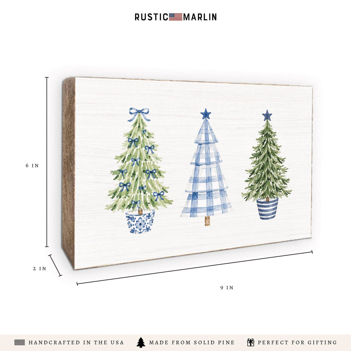 Coastal Cottage Christmas Trees Block Sign