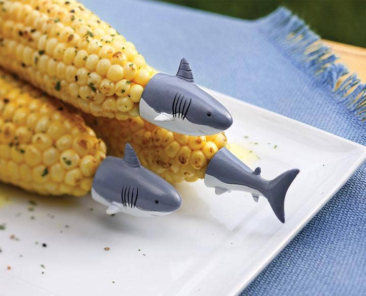 Outset Shark Corn Holders, Set 8, 1.38" x 5" x 7"
