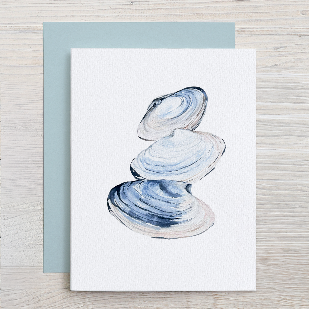 Blue Shells Watercolor Note Card Set (Mussels, Oysters, Clams)